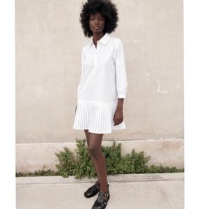 ZARA The Mia Dress Pleated Collared Dress White XS New